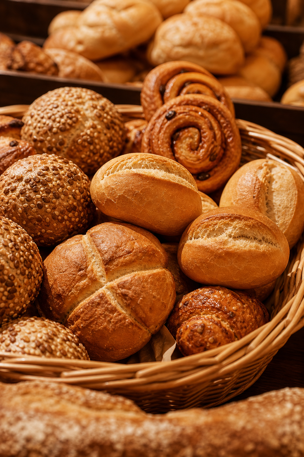 Knusprige Brötchen, Schnecken und Frühstücksgebäck