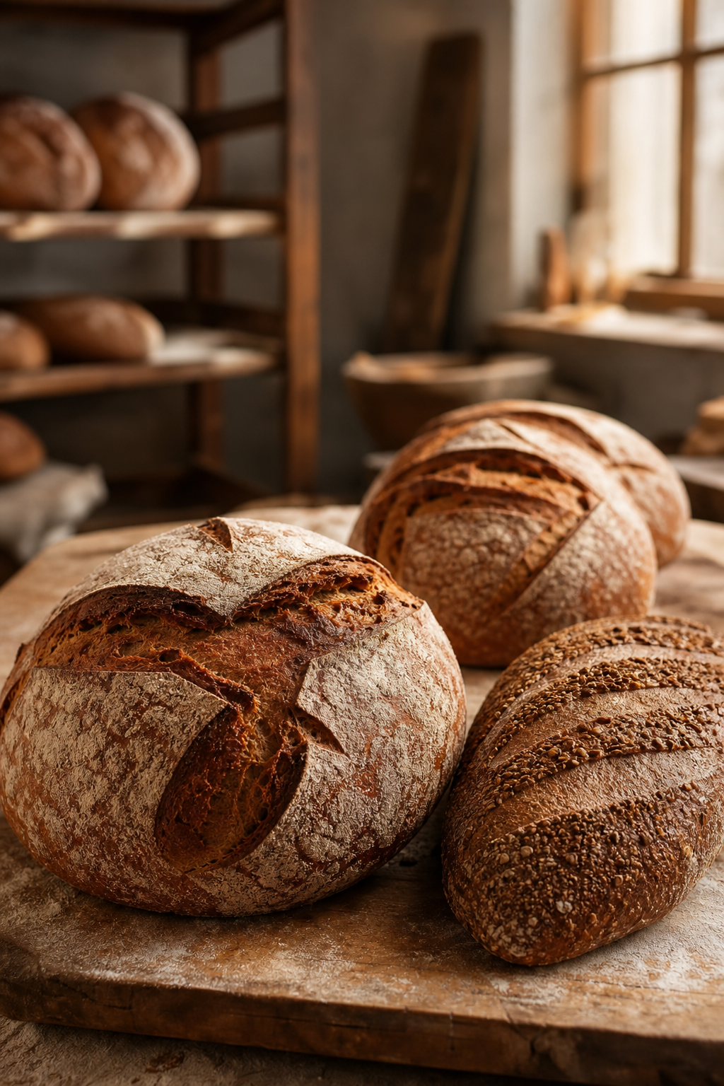 Frische Krustenbrote und Dinkelvollkornbrot aus eigener Backstube
