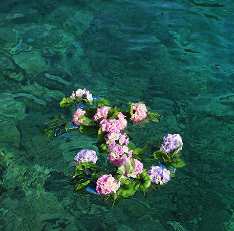Blumen in Ankerform auf dem Wasser